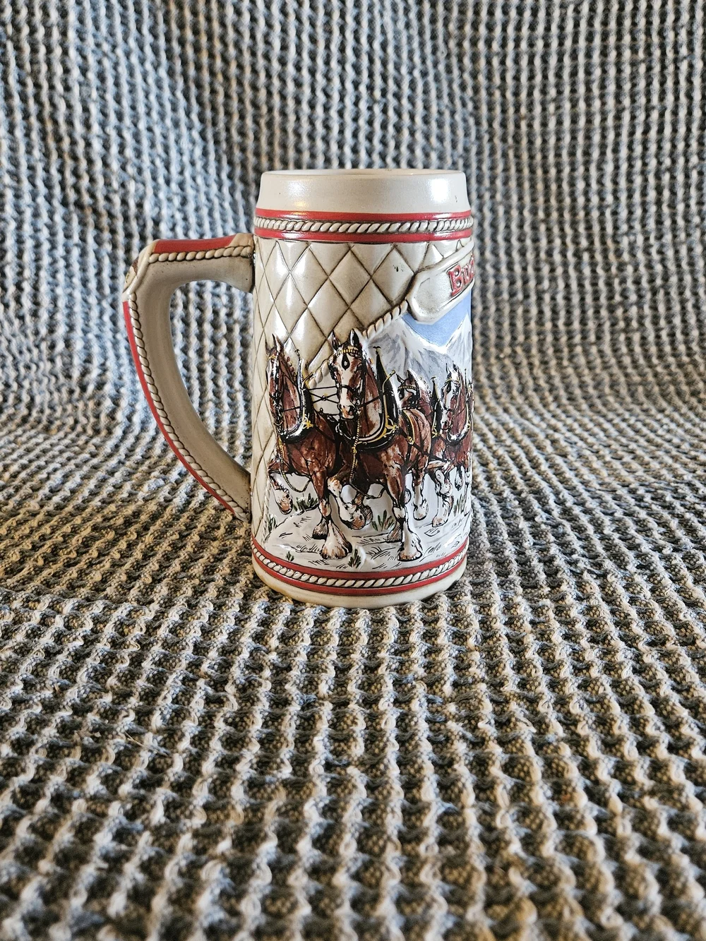 Budweiser Red White Blue Clydesdale Ceramic Stein